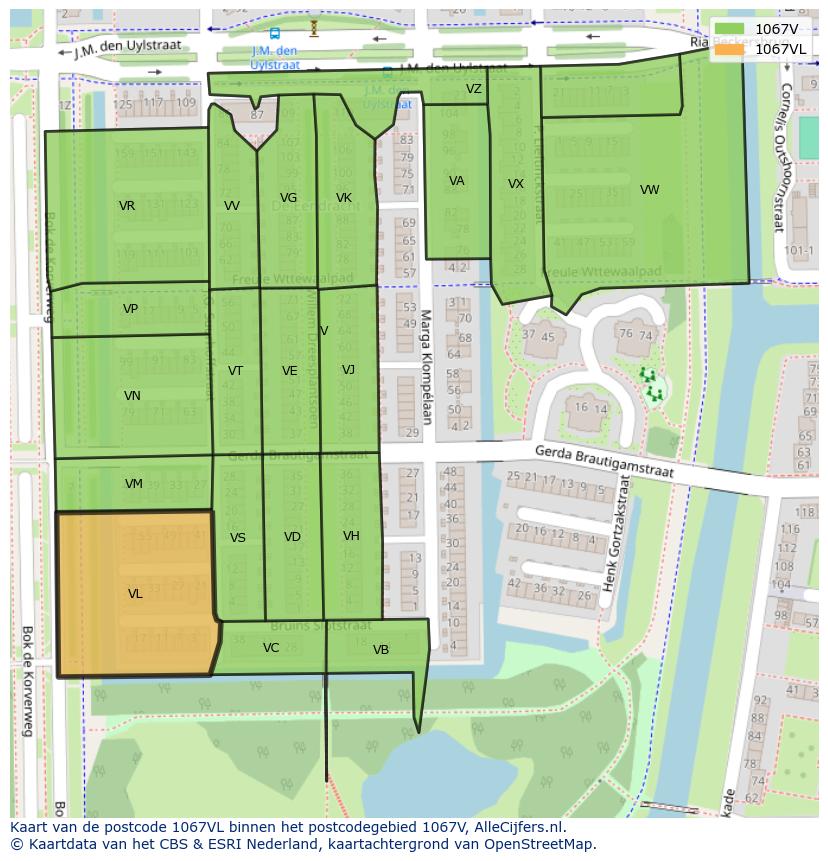 Afbeelding van het postcodegebied 1067 VL op de kaart.