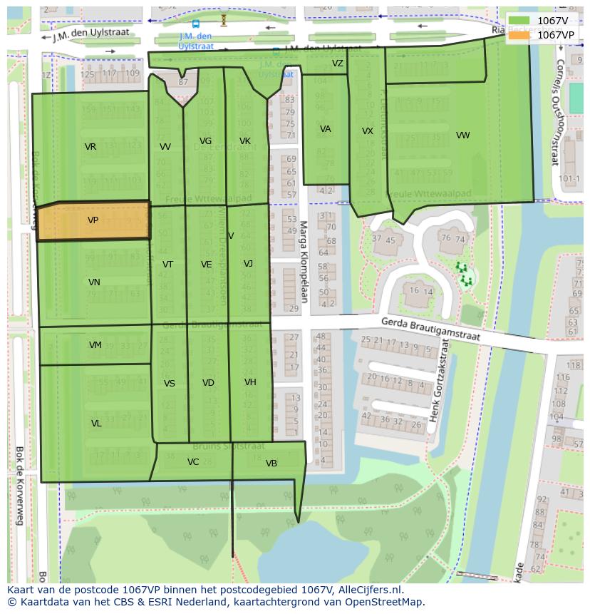 Afbeelding van het postcodegebied 1067 VP op de kaart.