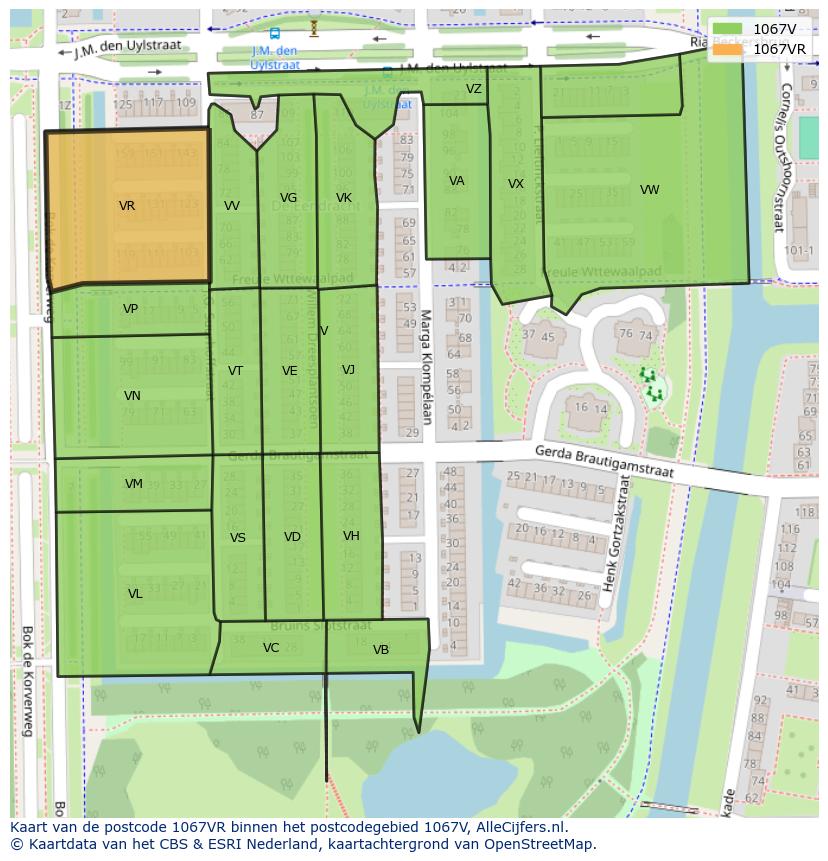 Afbeelding van het postcodegebied 1067 VR op de kaart.
