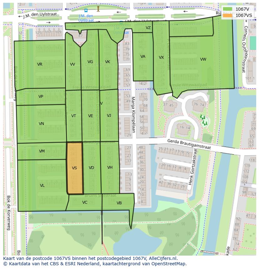 Afbeelding van het postcodegebied 1067 VS op de kaart.