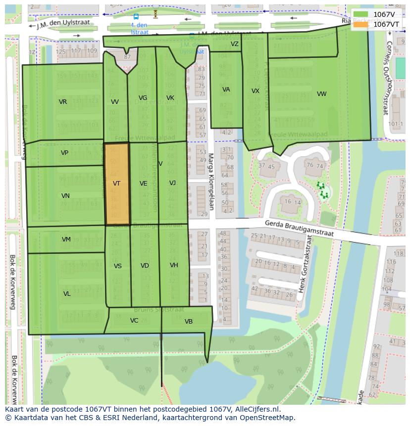 Afbeelding van het postcodegebied 1067 VT op de kaart.