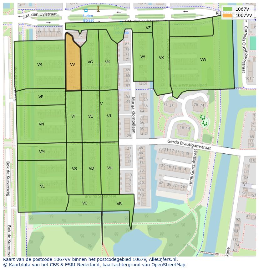 Afbeelding van het postcodegebied 1067 VV op de kaart.