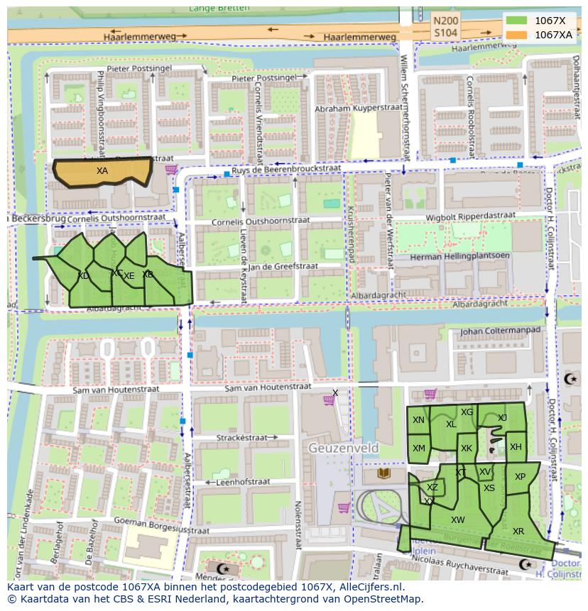Afbeelding van het postcodegebied 1067 XA op de kaart.