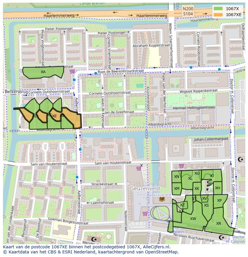 Afbeelding van het postcodegebied 1067 XE op de kaart.