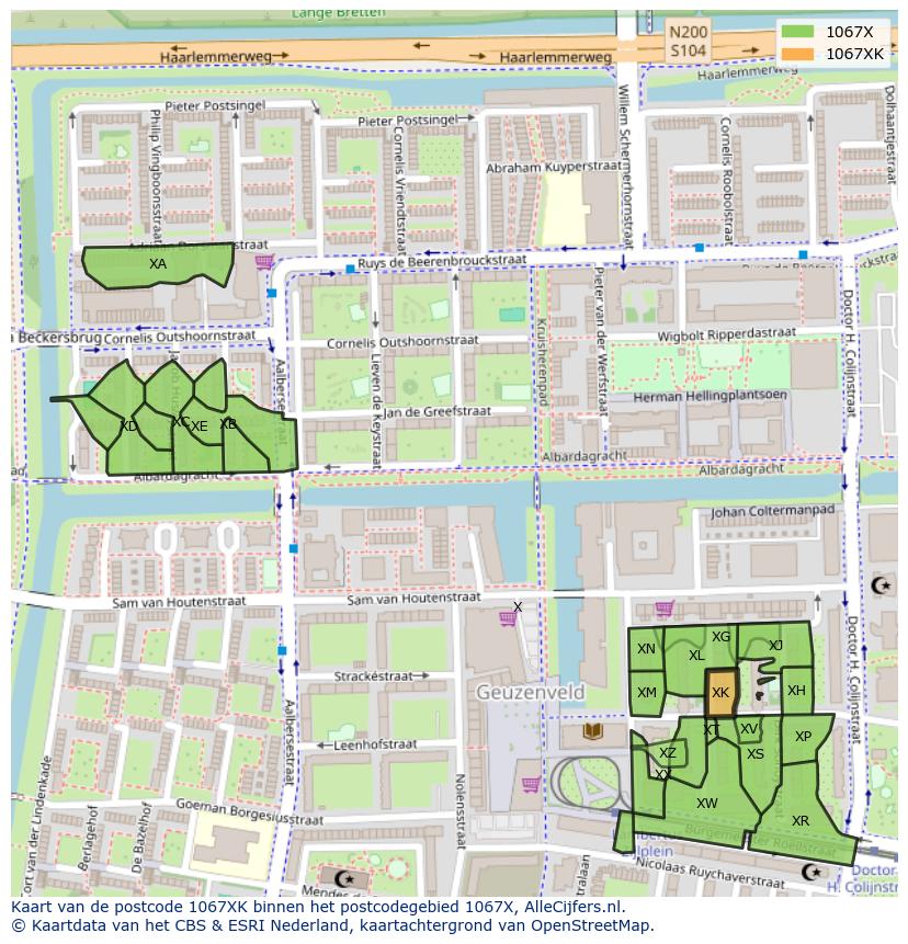 Afbeelding van het postcodegebied 1067 XK op de kaart.