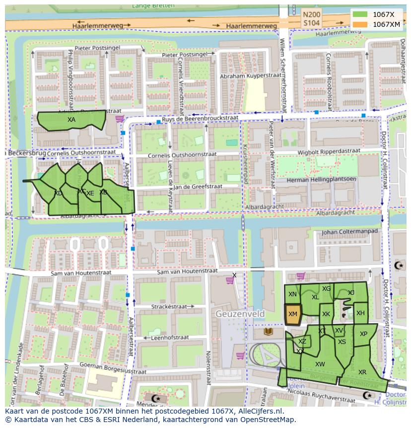 Afbeelding van het postcodegebied 1067 XM op de kaart.