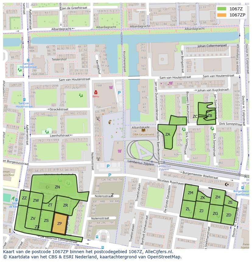 Afbeelding van het postcodegebied 1067 ZP op de kaart.