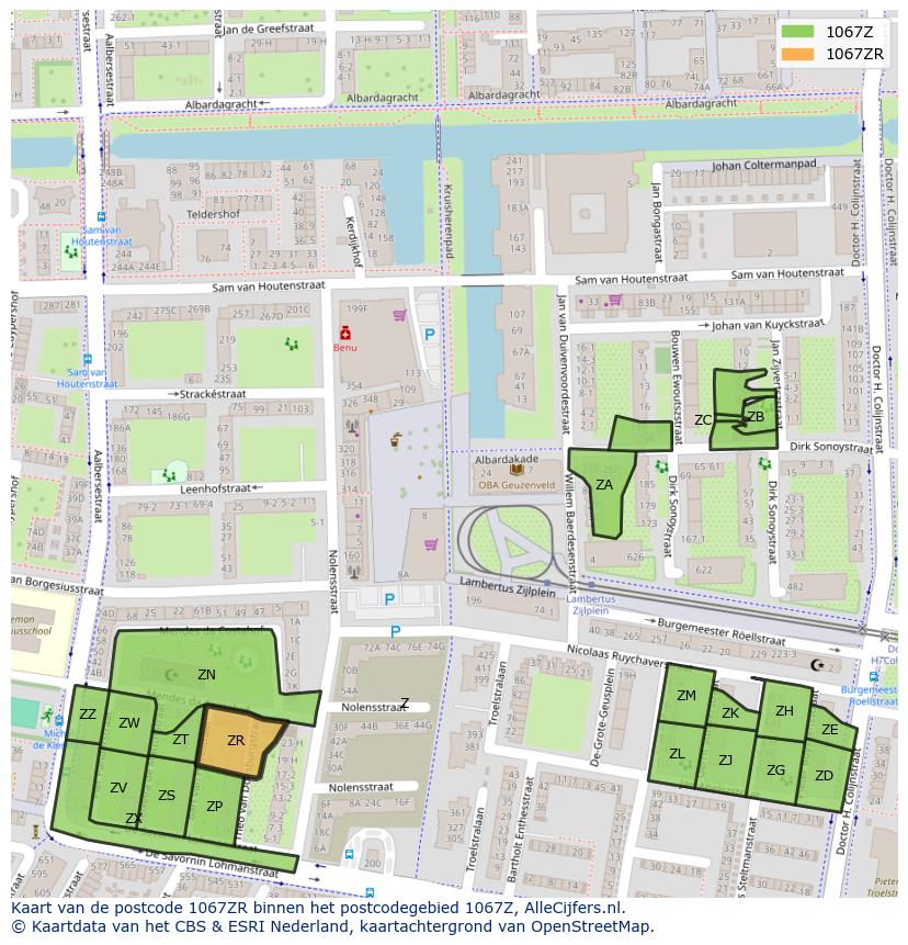 Afbeelding van het postcodegebied 1067 ZR op de kaart.