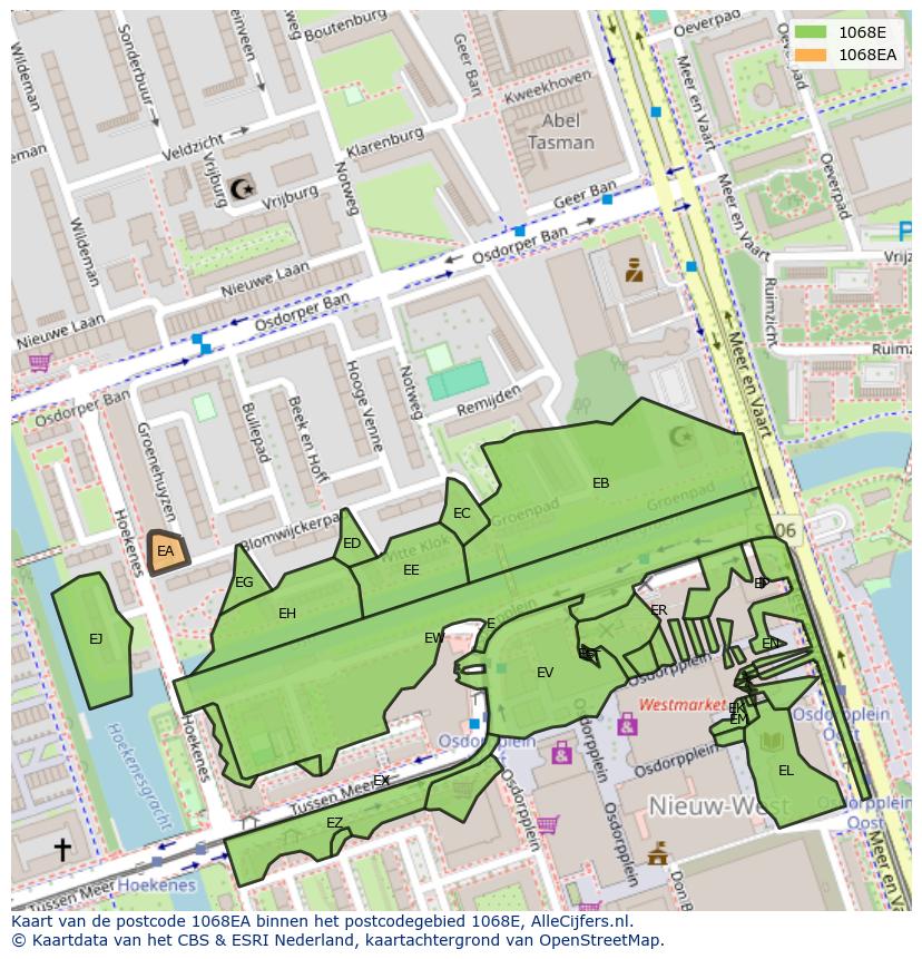 Afbeelding van het postcodegebied 1068 EA op de kaart.