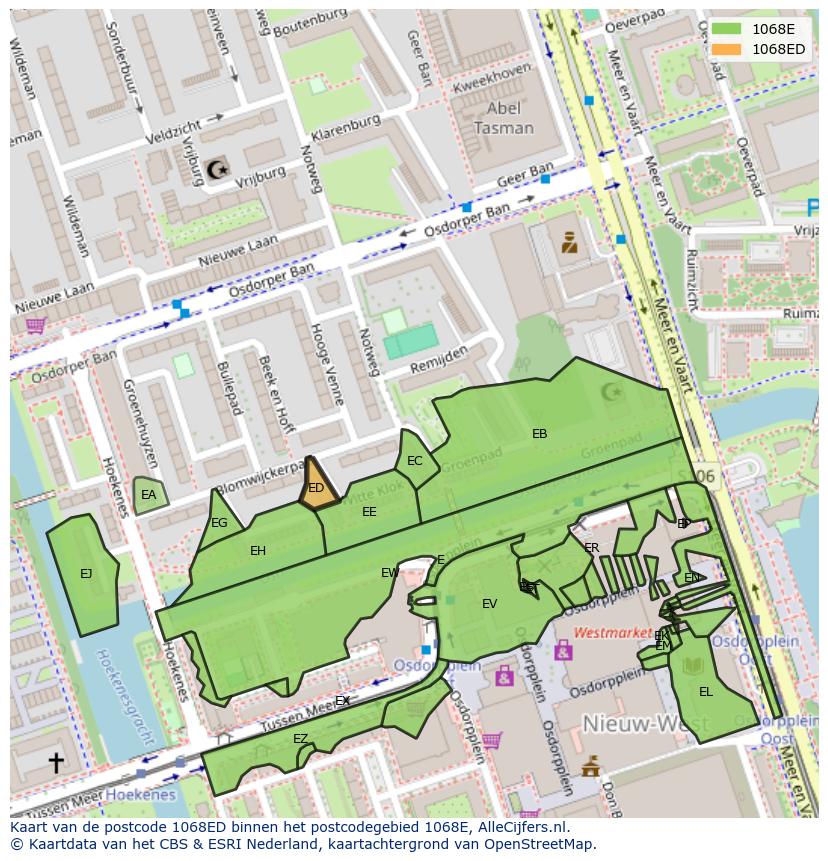 Afbeelding van het postcodegebied 1068 ED op de kaart.