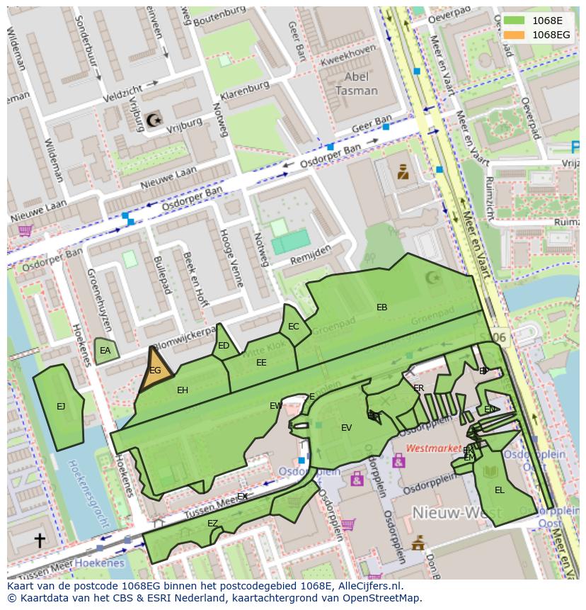 Afbeelding van het postcodegebied 1068 EG op de kaart.