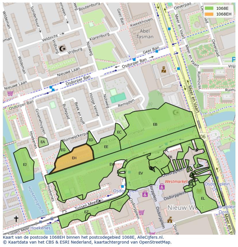 Afbeelding van het postcodegebied 1068 EH op de kaart.