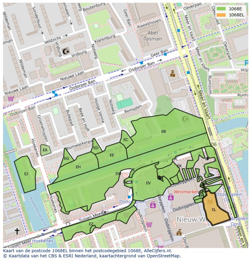 Afbeelding van het postcodegebied 1068 EL op de kaart.