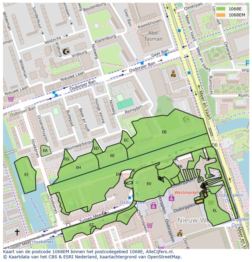 Afbeelding van het postcodegebied 1068 EM op de kaart.