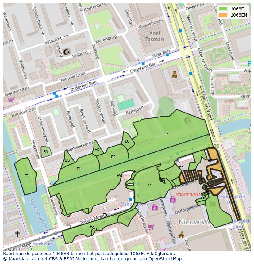 Afbeelding van het postcodegebied 1068 EN op de kaart.