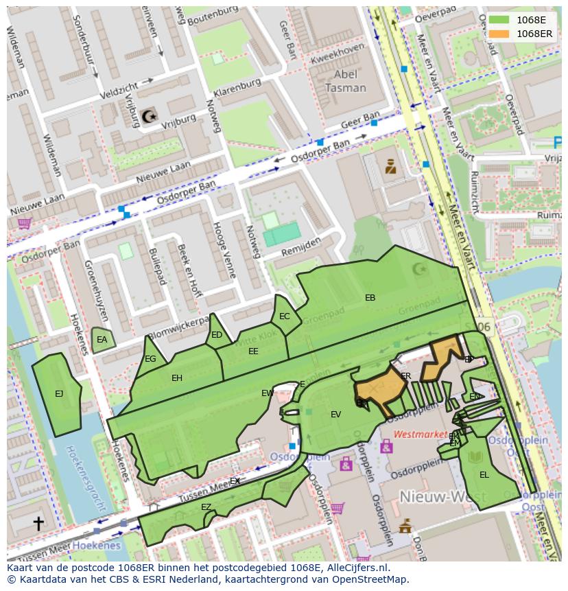 Afbeelding van het postcodegebied 1068 ER op de kaart.