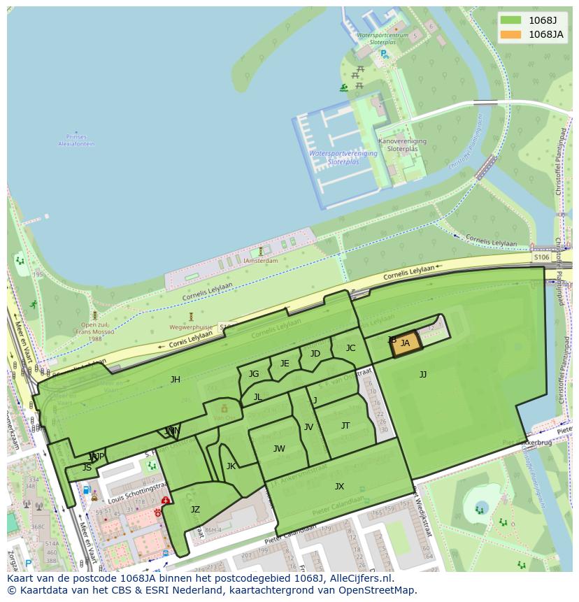 Afbeelding van het postcodegebied 1068 JA op de kaart.