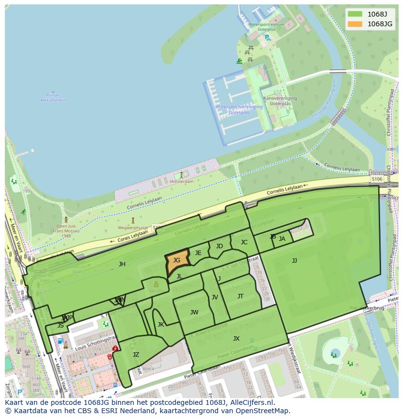 Afbeelding van het postcodegebied 1068 JG op de kaart.