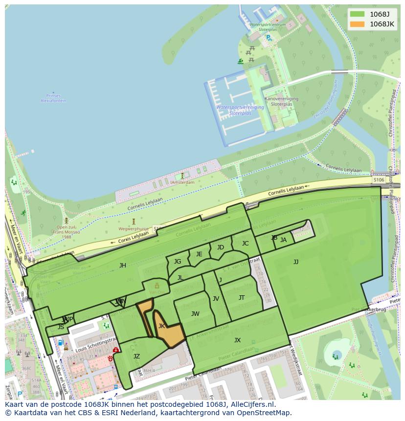 Afbeelding van het postcodegebied 1068 JK op de kaart.