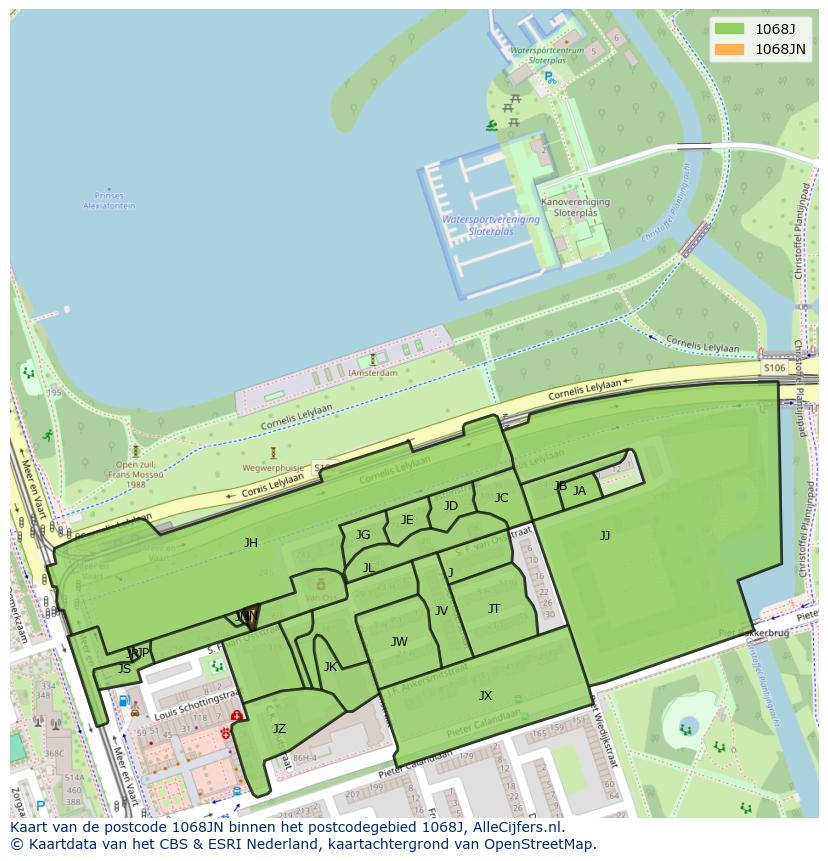 Afbeelding van het postcodegebied 1068 JN op de kaart.