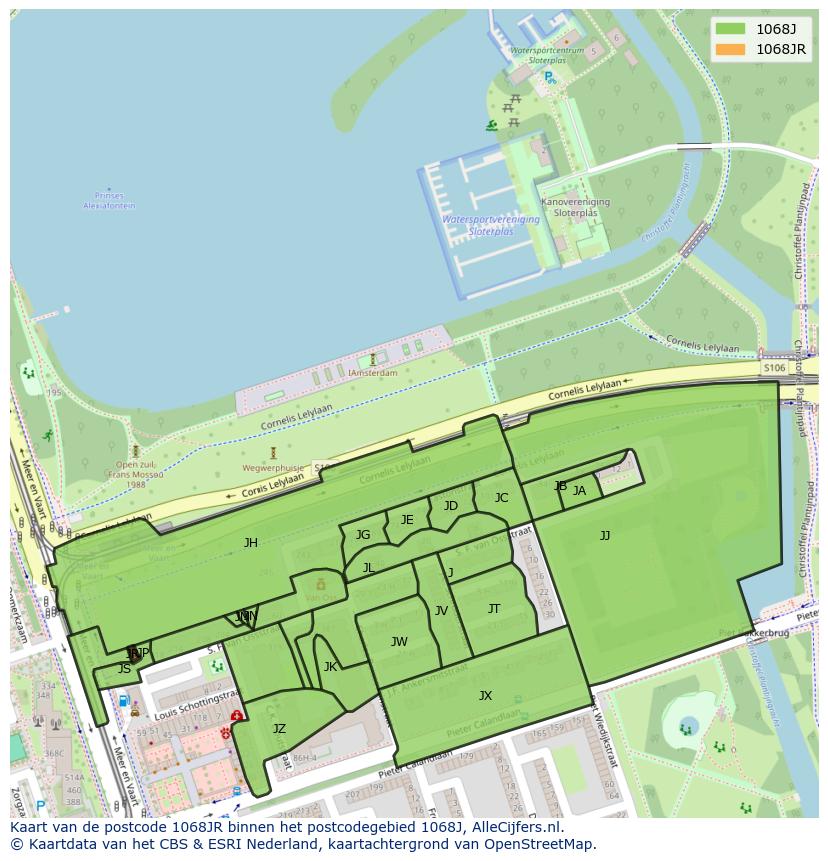 Afbeelding van het postcodegebied 1068 JR op de kaart.