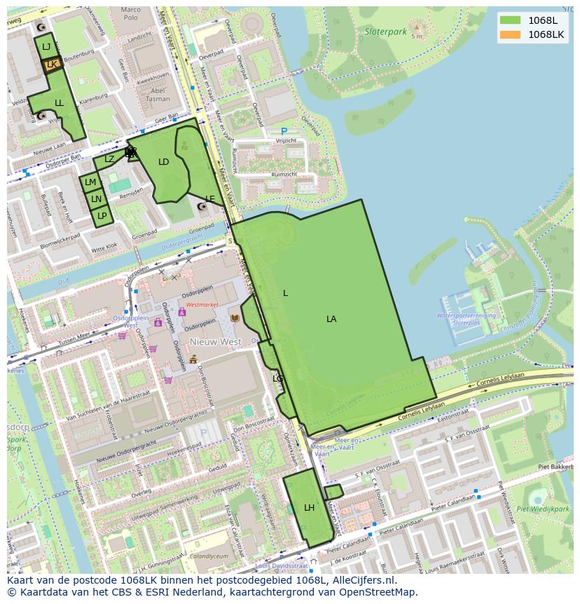 Afbeelding van het postcodegebied 1068 LK op de kaart.