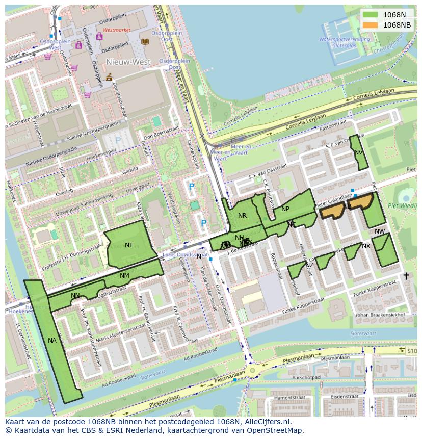 Afbeelding van het postcodegebied 1068 NB op de kaart.