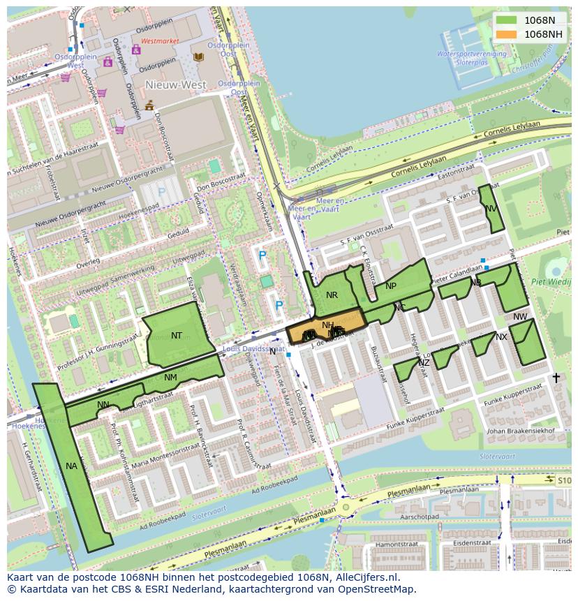 Afbeelding van het postcodegebied 1068 NH op de kaart.