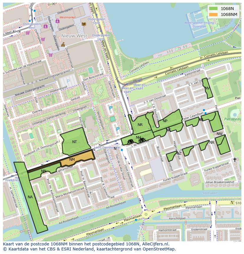 Afbeelding van het postcodegebied 1068 NM op de kaart.