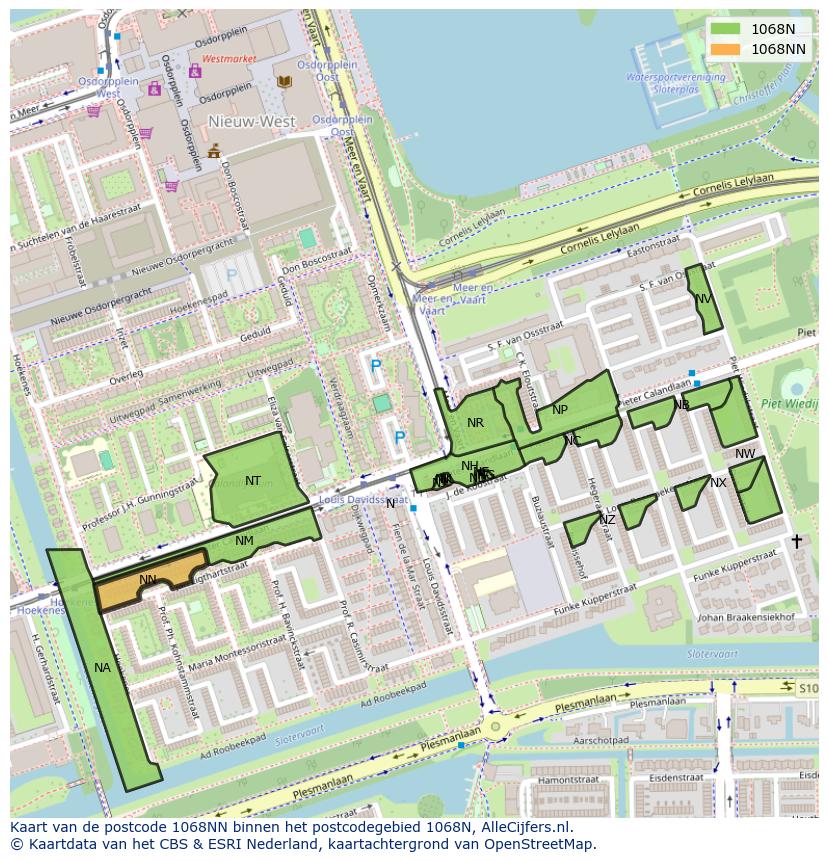 Afbeelding van het postcodegebied 1068 NN op de kaart.