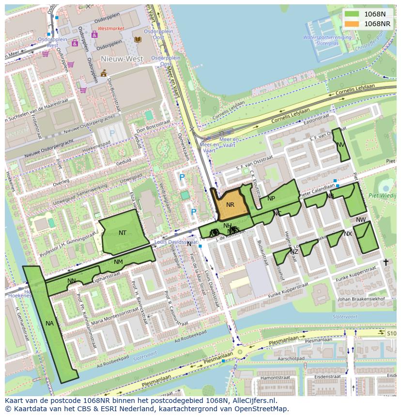 Afbeelding van het postcodegebied 1068 NR op de kaart.