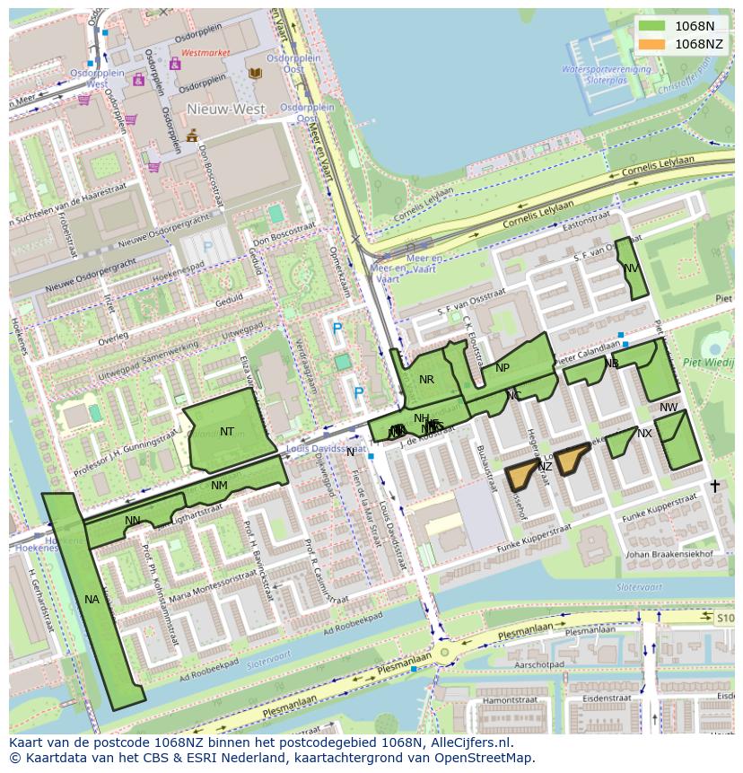 Afbeelding van het postcodegebied 1068 NZ op de kaart.