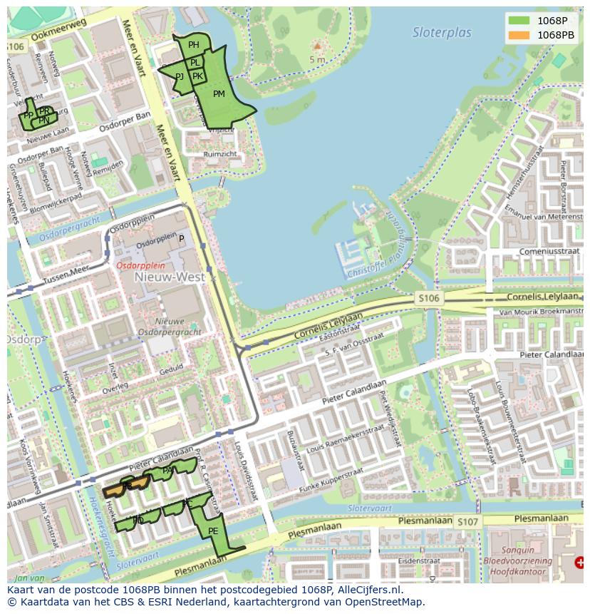 Afbeelding van het postcodegebied 1068 PB op de kaart.
