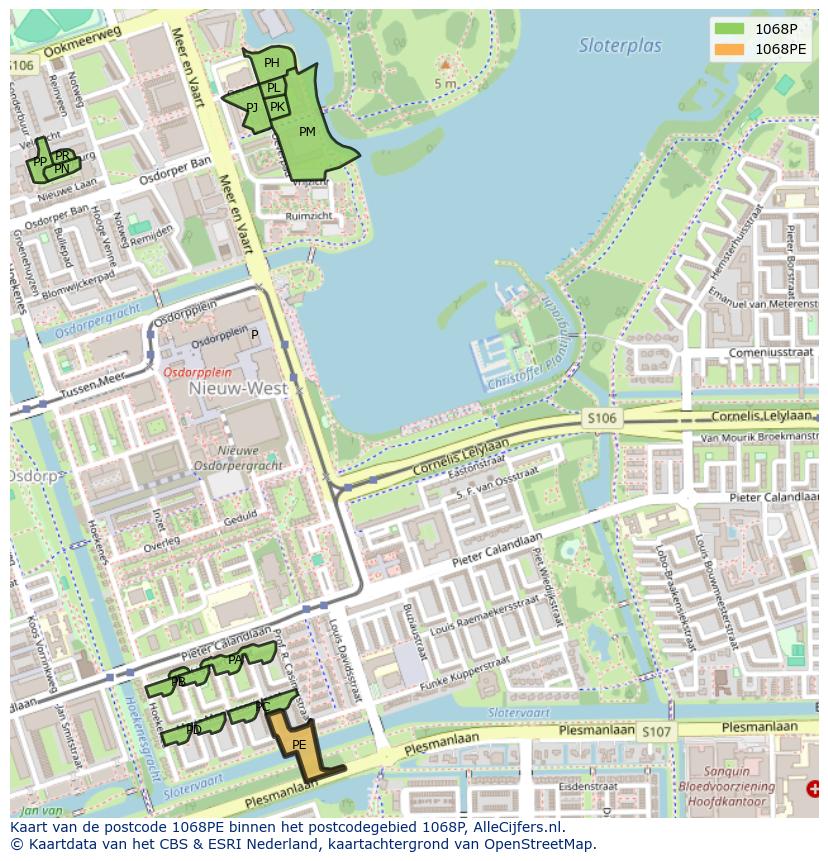 Afbeelding van het postcodegebied 1068 PE op de kaart.