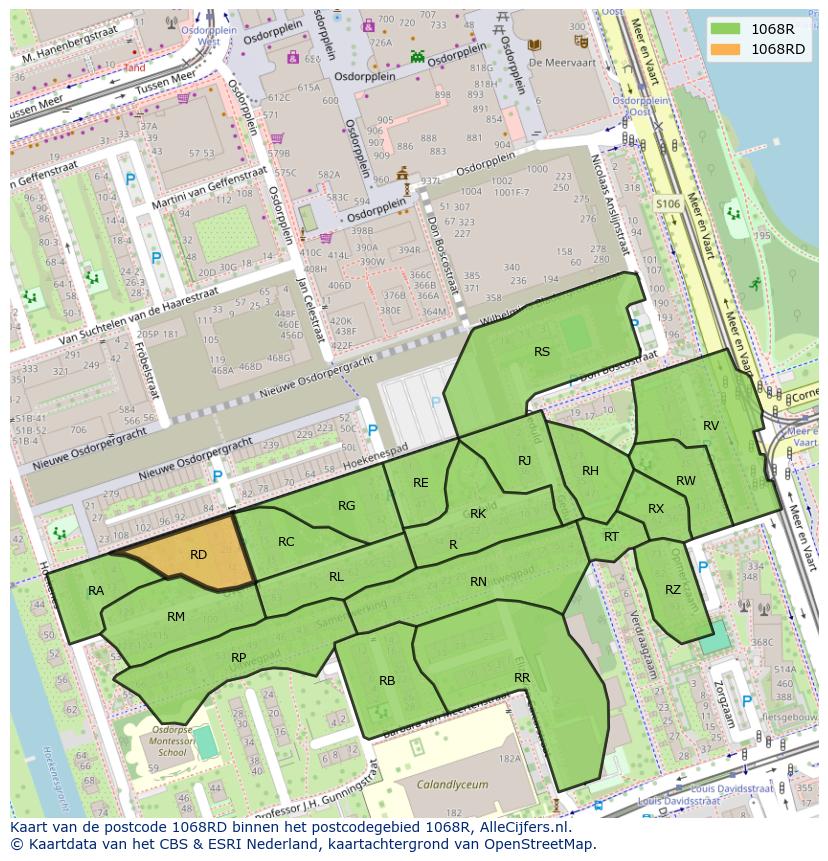 Afbeelding van het postcodegebied 1068 RD op de kaart.