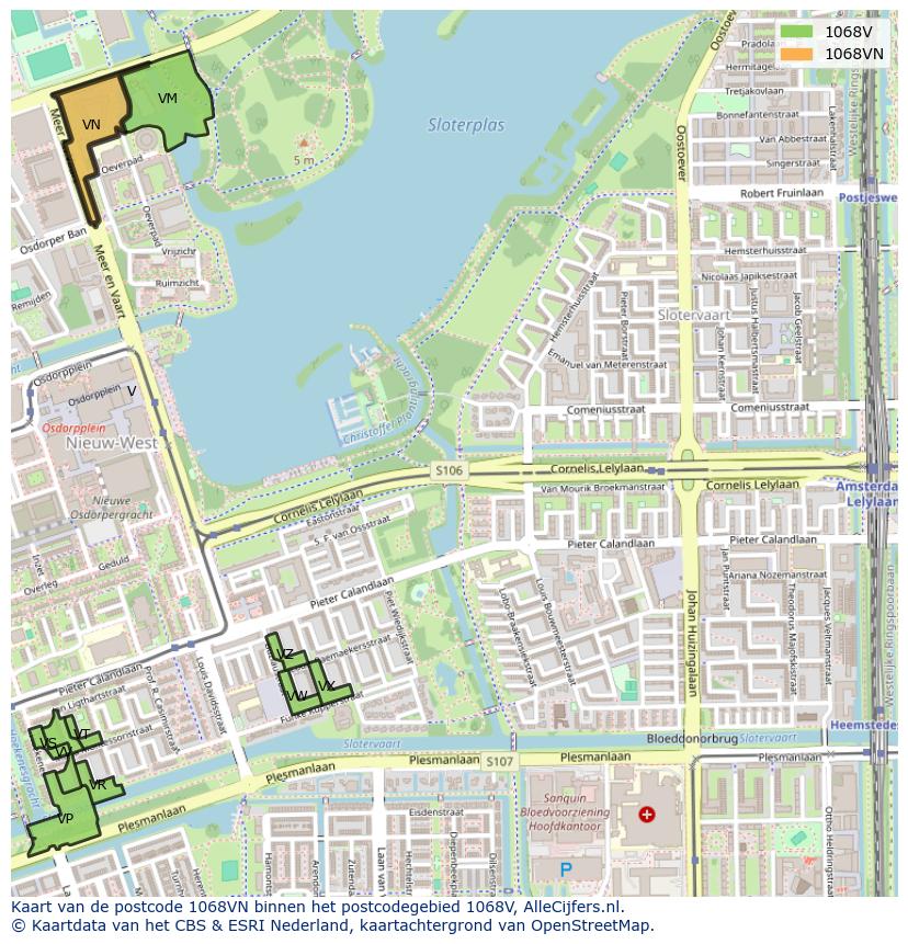 Afbeelding van het postcodegebied 1068 VN op de kaart.