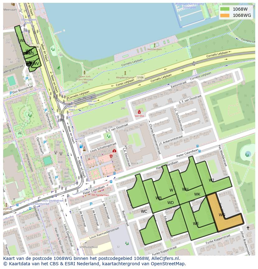 Afbeelding van het postcodegebied 1068 WG op de kaart.