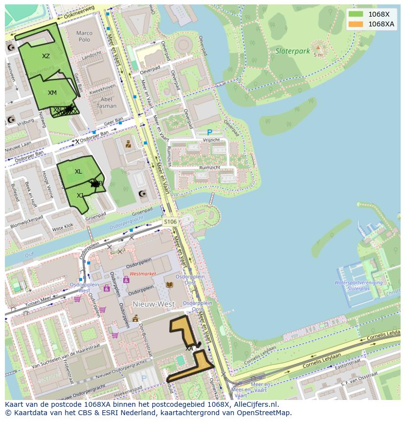 Afbeelding van het postcodegebied 1068 XA op de kaart.