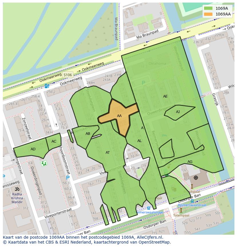 Afbeelding van het postcodegebied 1069 AA op de kaart.