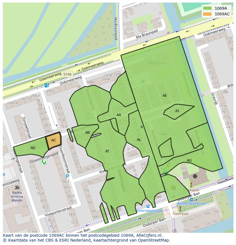 Afbeelding van het postcodegebied 1069 AC op de kaart.