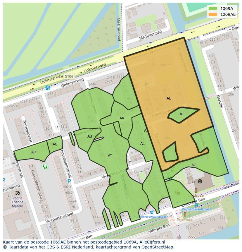 Afbeelding van het postcodegebied 1069 AE op de kaart.