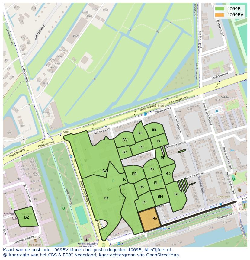 Afbeelding van het postcodegebied 1069 BV op de kaart.