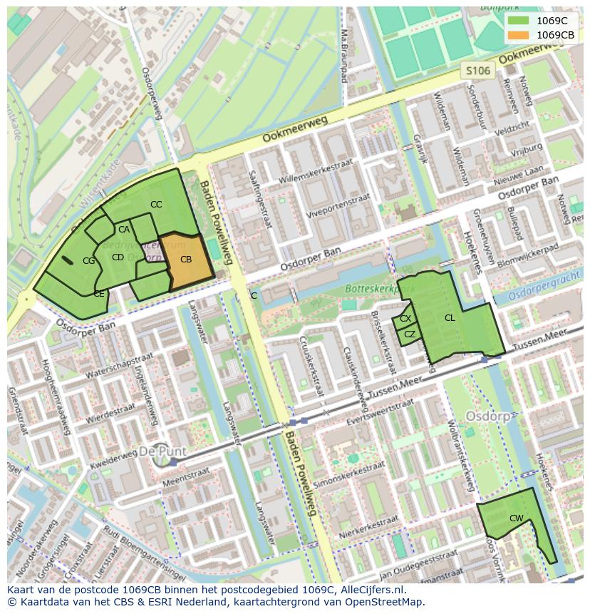 Afbeelding van het postcodegebied 1069 CB op de kaart.