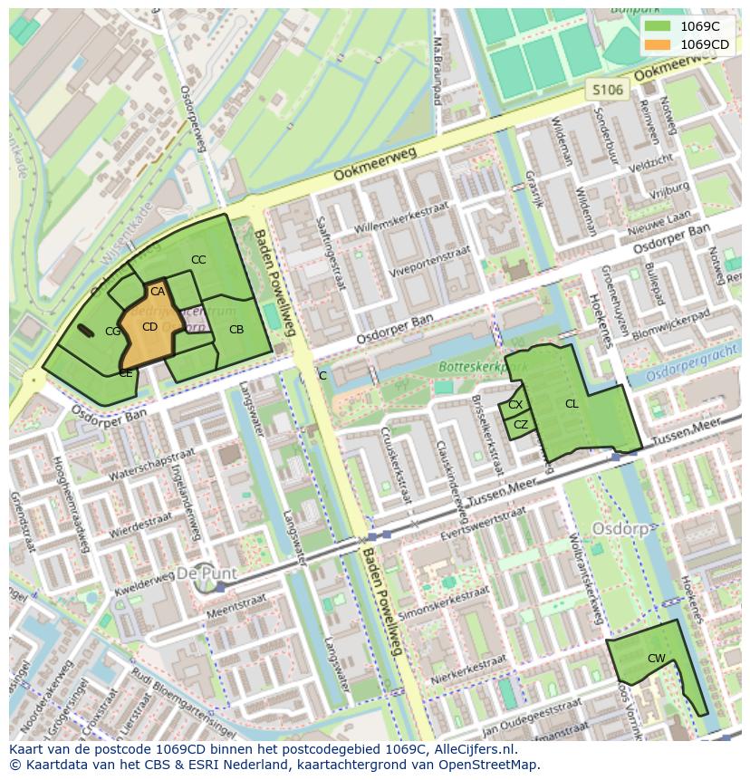 Afbeelding van het postcodegebied 1069 CD op de kaart.