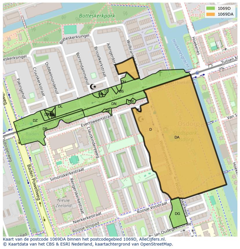 Afbeelding van het postcodegebied 1069 DA op de kaart.