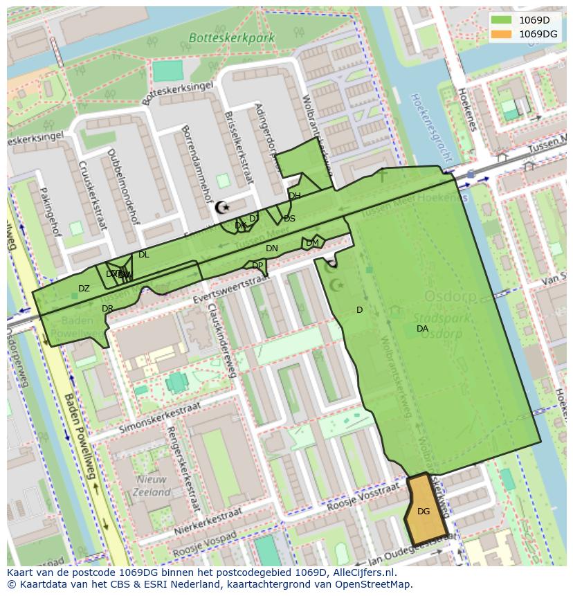 Afbeelding van het postcodegebied 1069 DG op de kaart.