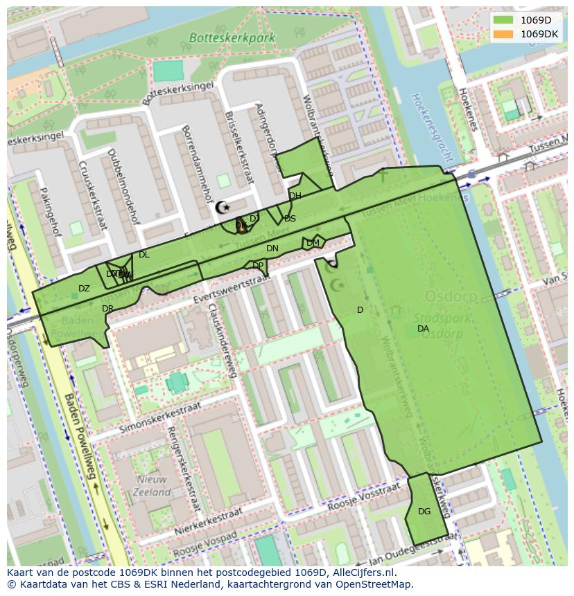 Afbeelding van het postcodegebied 1069 DK op de kaart.