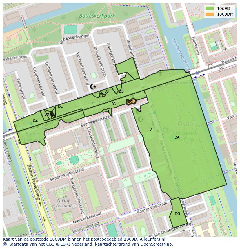 Afbeelding van het postcodegebied 1069 DM op de kaart.