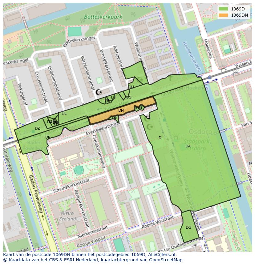 Afbeelding van het postcodegebied 1069 DN op de kaart.