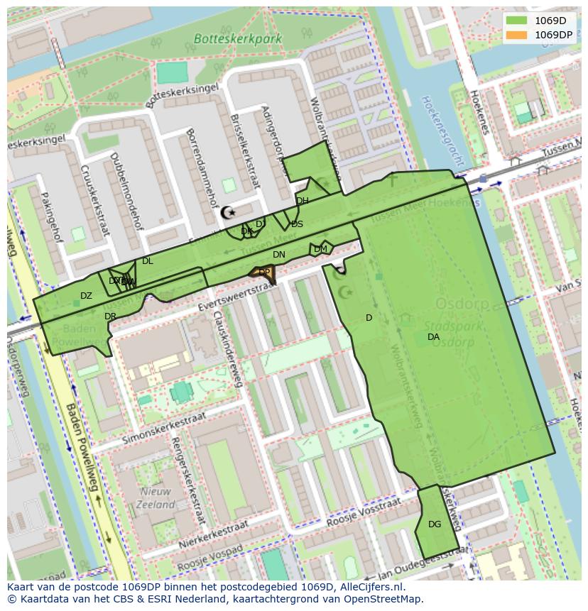 Afbeelding van het postcodegebied 1069 DP op de kaart.